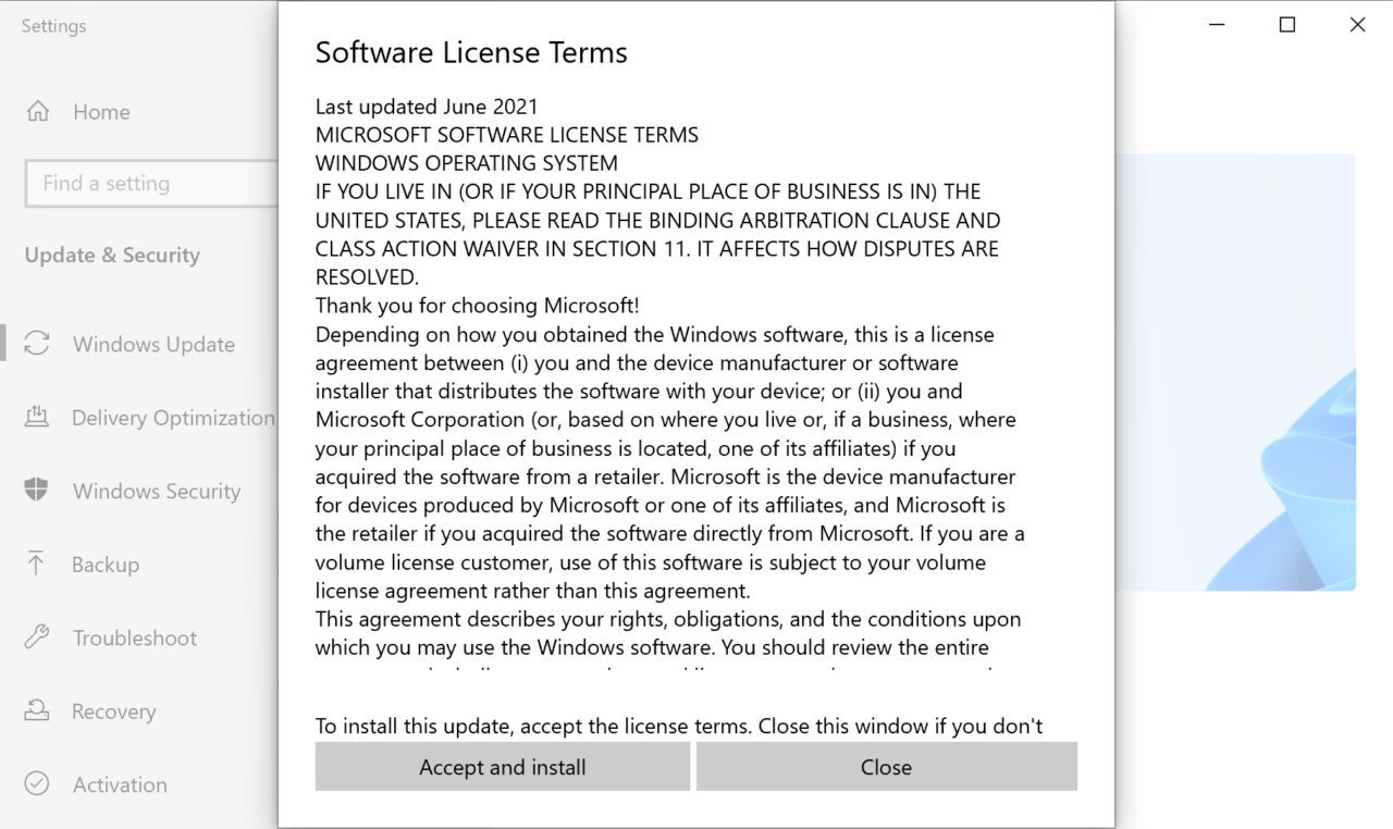 Windows 11 software license terms