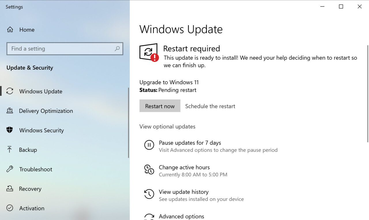 Restart to complete the Windows 11 installation