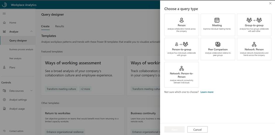 Query types in Query Designer