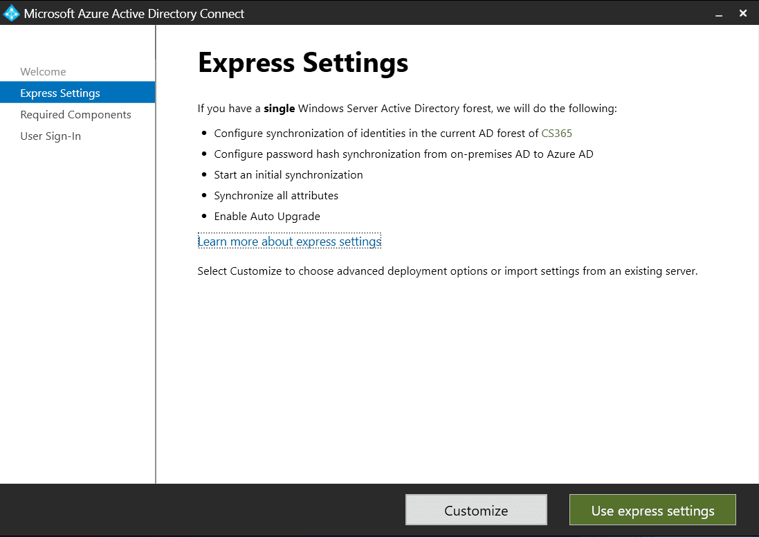The Express Settings Screen