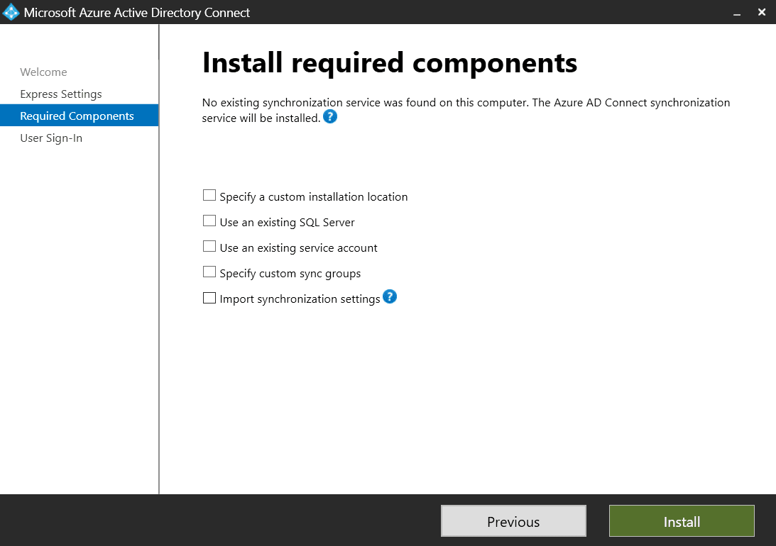 The Install Required Components Screen