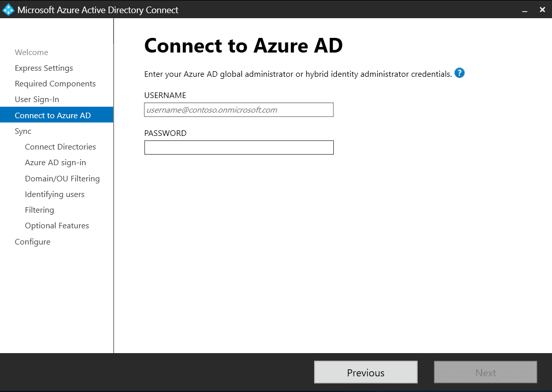 The Connect to Azure AD Screen