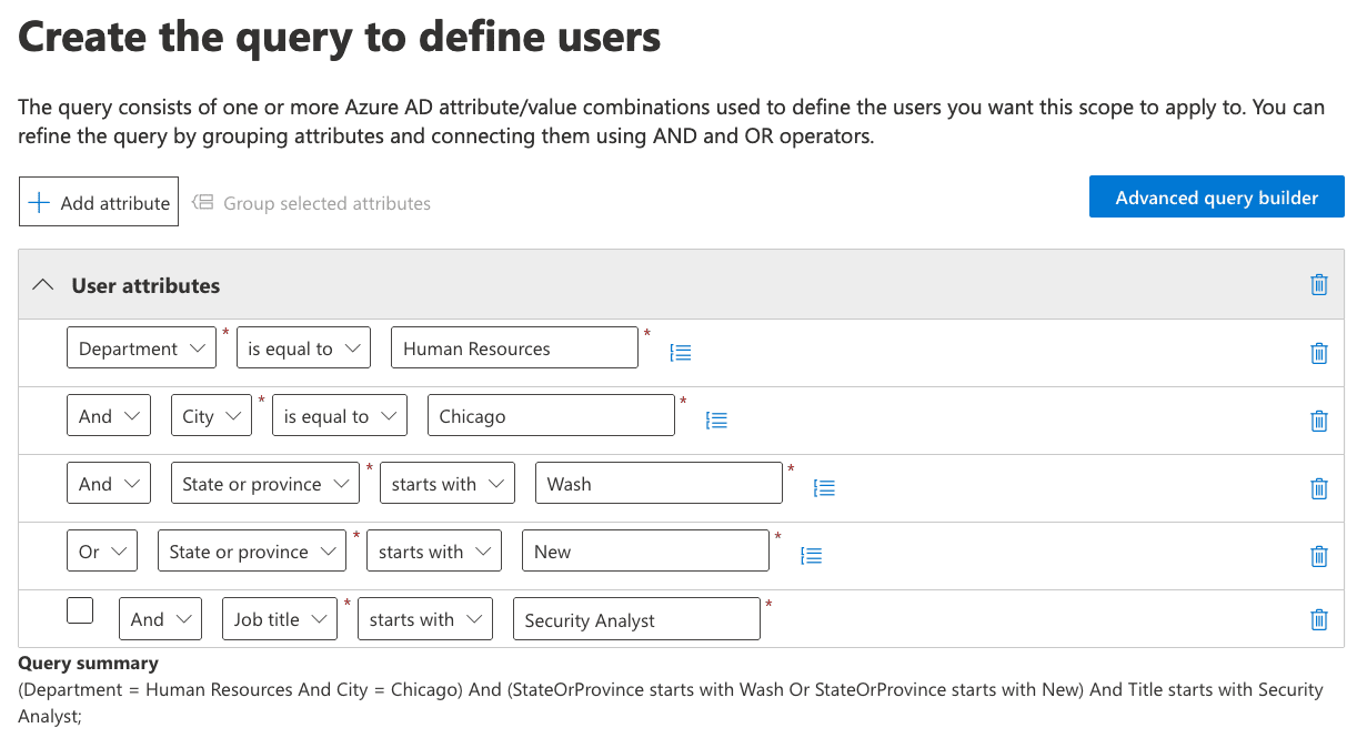 create the query to define users