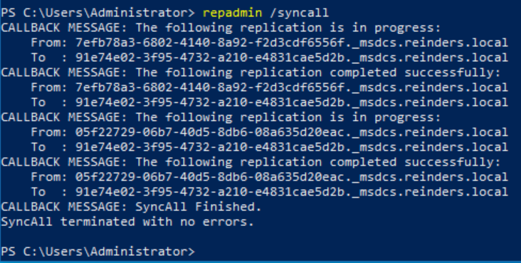 Running the /Syncall switch to force replication