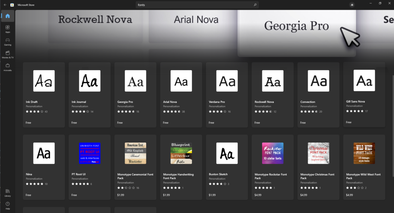 Exploring new fonts in the Microsoft Store