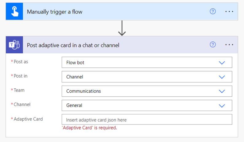Post Adaptive Card action in Power Automate