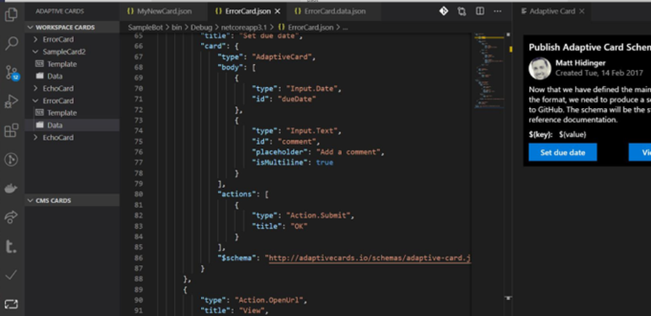 Adaptive Card Studio in Visual Studio Code