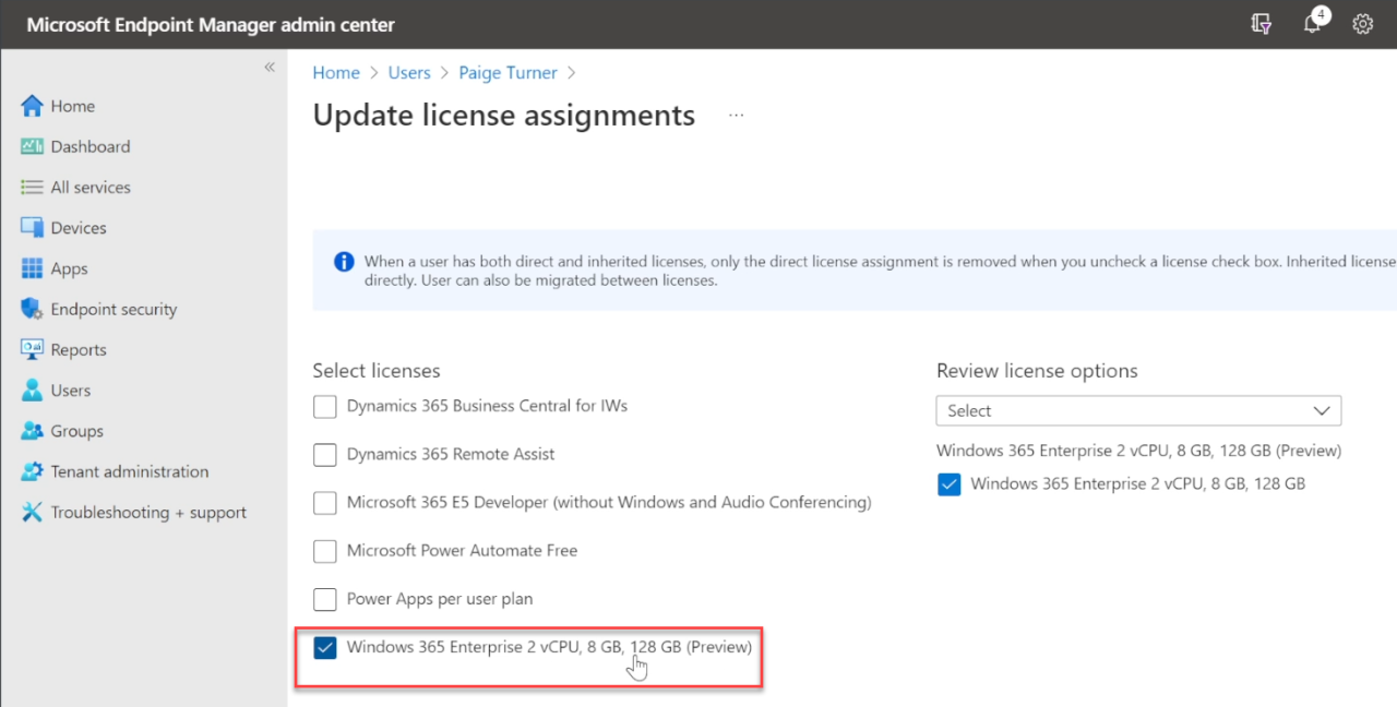 Assigning Windows 365 licenses in Microsoft Endpoint Manager