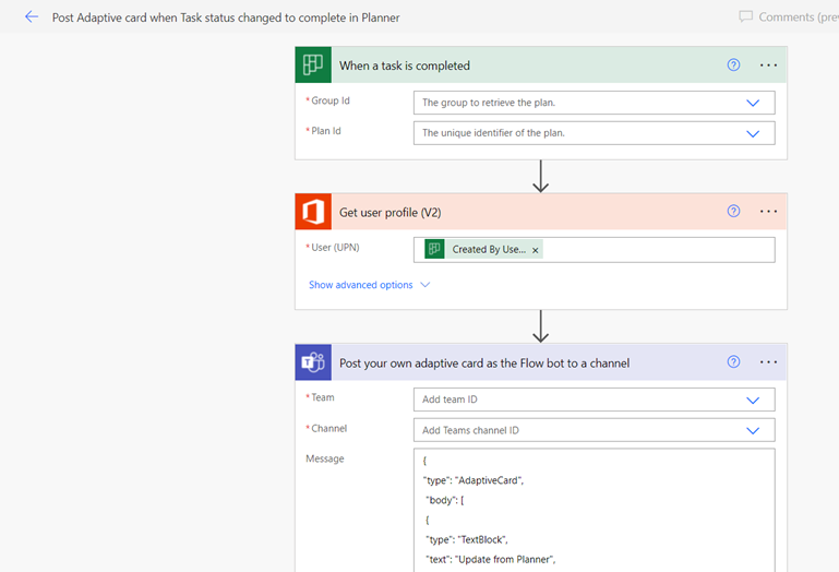 Adaptive Card Workflow in Power Automate