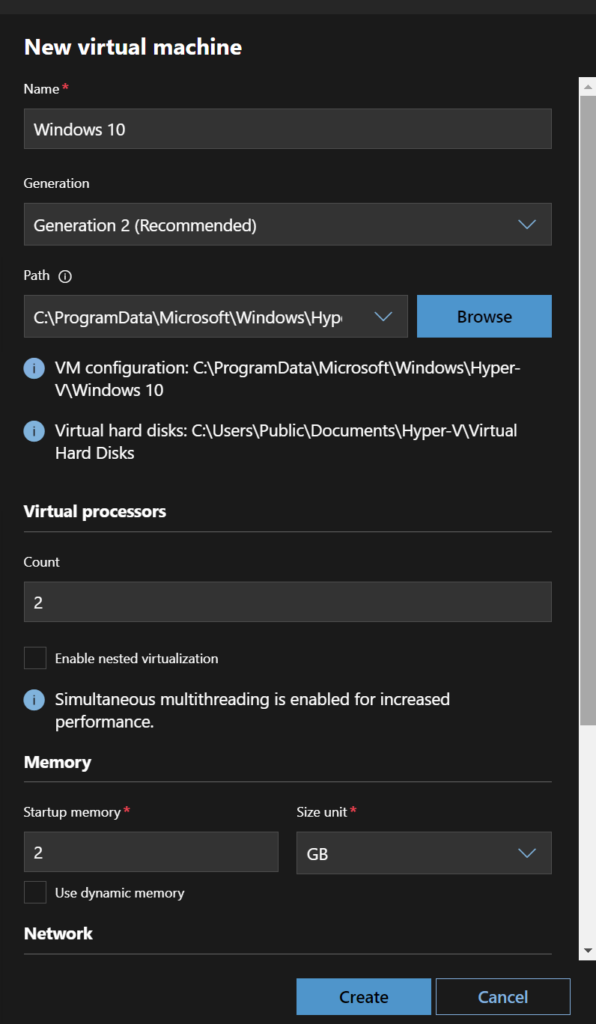 Building our new Windows 10 VM, inside Hyper-V