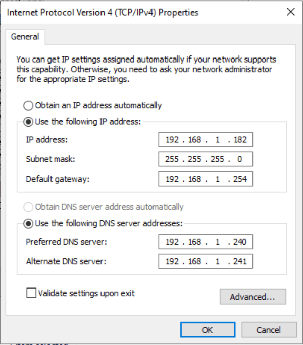Defining a static IP Address for your server's (first) Ethernet adapter