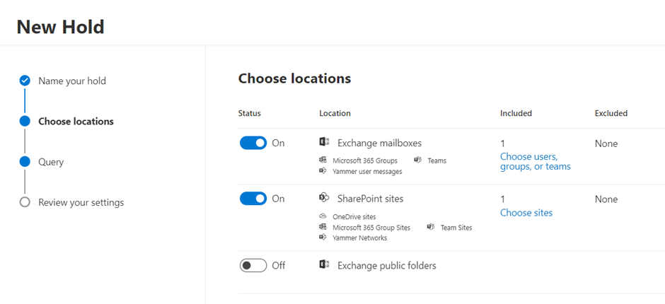 Choose hold locations in Office 365