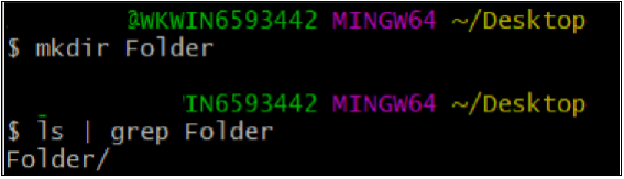 We created a folder using the Unix command mkdir and verified it using the ls and grep commands.