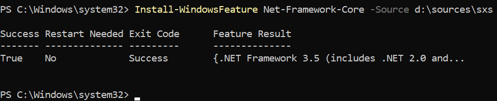We enabled .NET Framework 3.5 with PowerShell