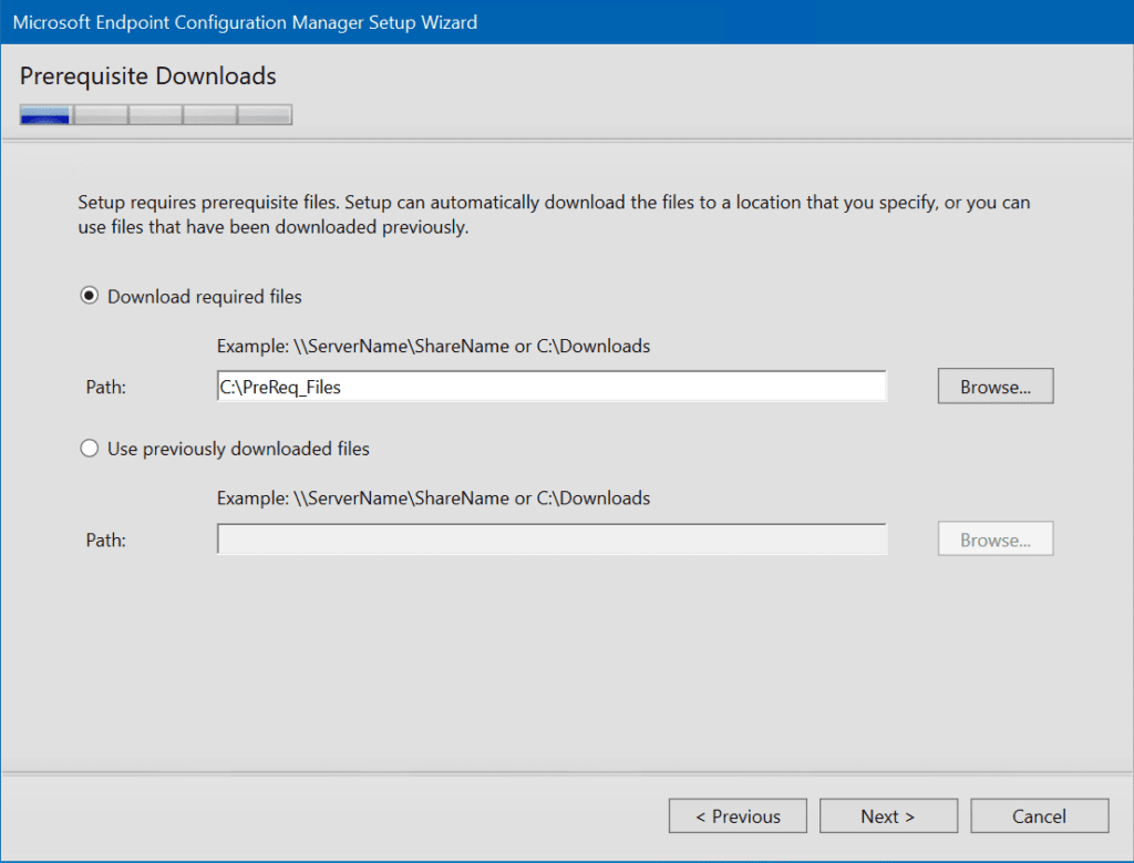 Choosing a folder to house additional download files for the install