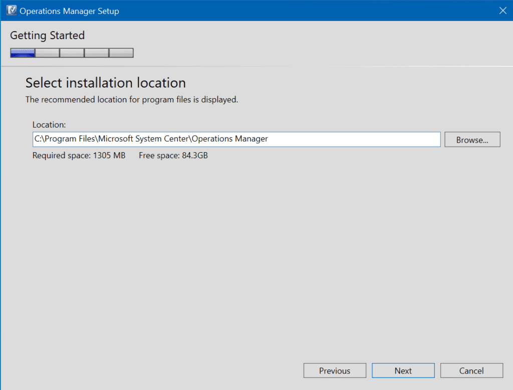 Choosing the installation folder for System Center Operations Manager