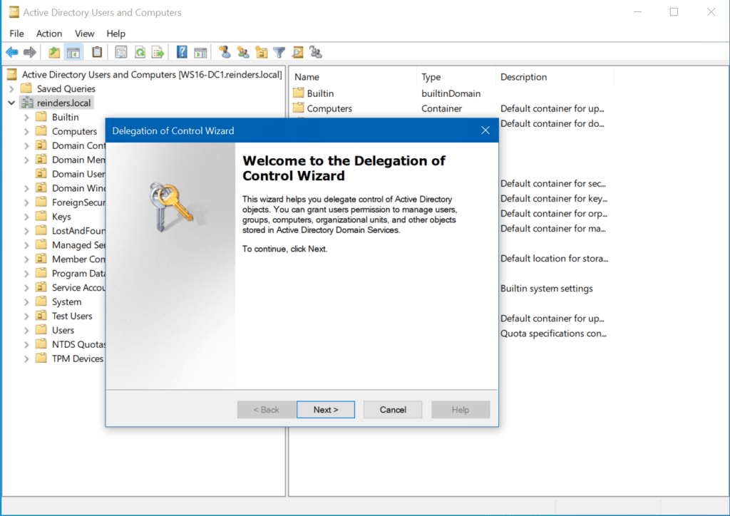 Granting admins access to Active Directory via the Delegation of Control Wizard