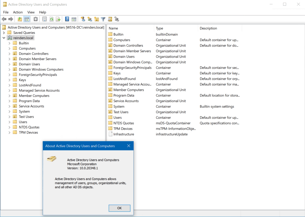 The Active Directory Users and Computers app.