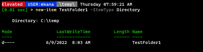 Creating a folder using the New-Item cmdlet