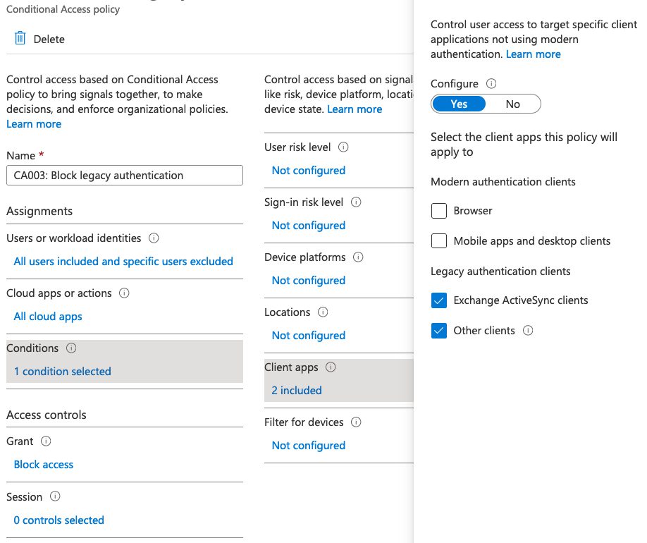 Our Conditional Access policy will block sign-ins from legacy authentication protocols 