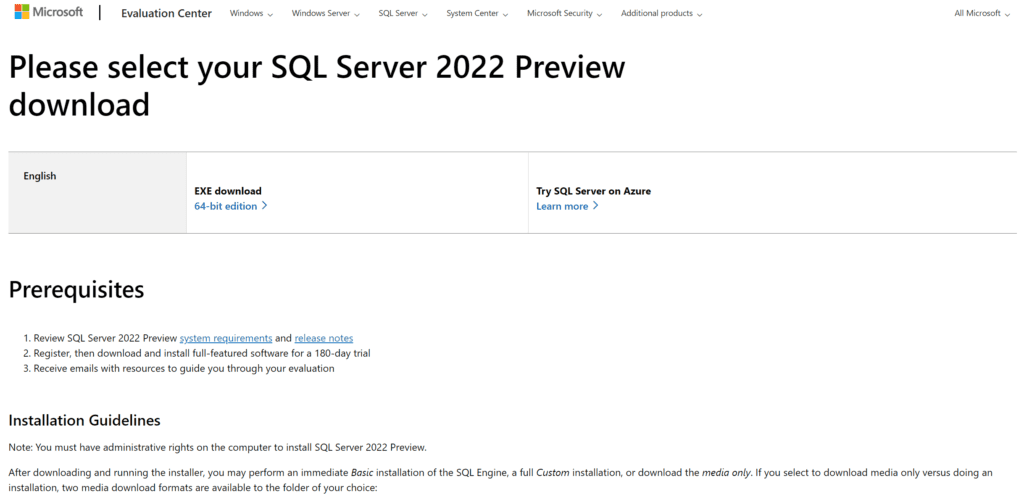 Downloading the SQL Server 2022 media (ISO)