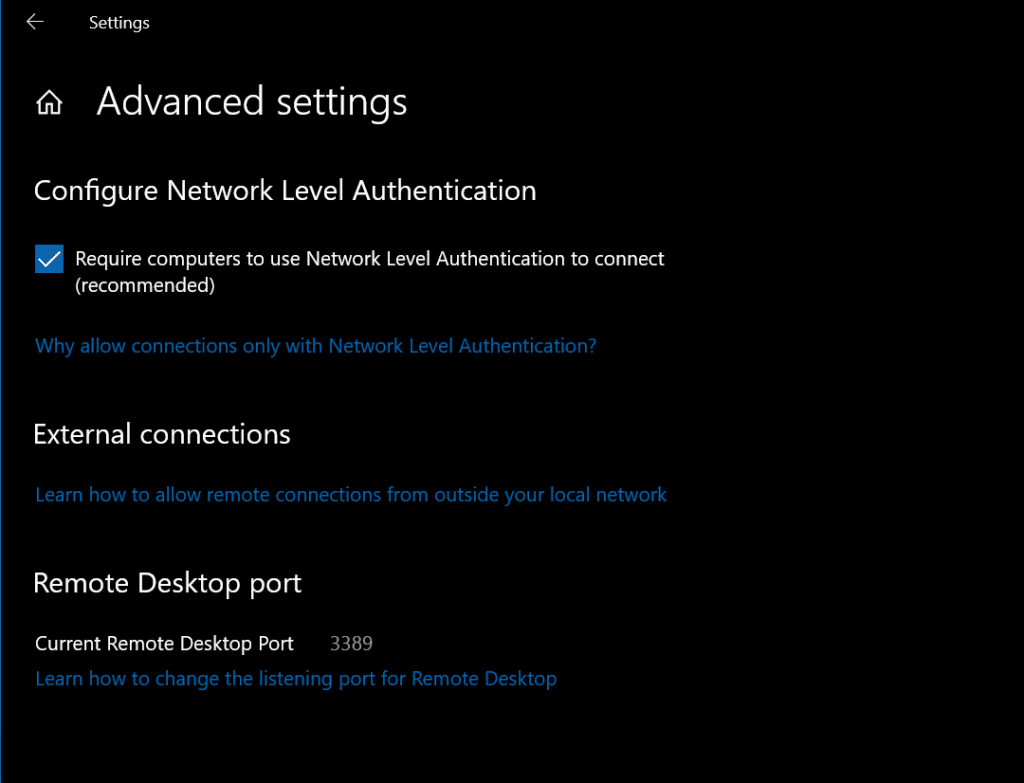 The current TCP port RDP is listening on is the default 3389 port