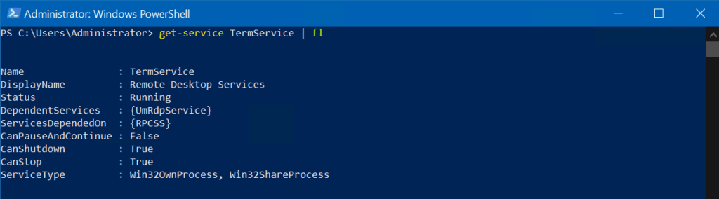 Checking the status of the Remote Desktop Service using PowerShell
