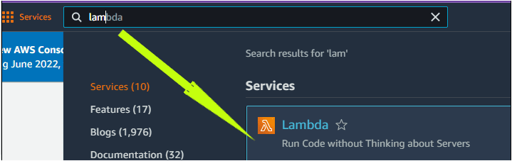 Accessing the Lambda service in the AWS Management Console