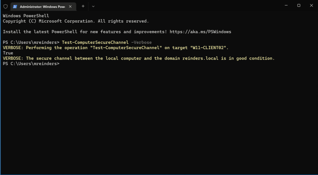 Using Test-ComputerSecureChannel to verify the trust is valid