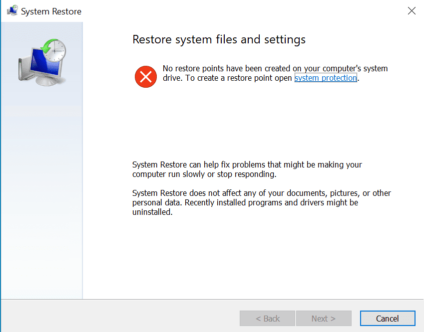 Trying to access restore points when none exist!