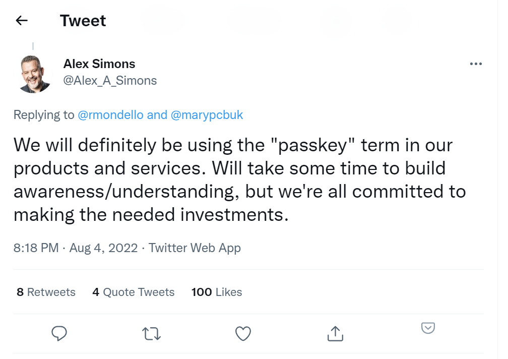 Alex Simons confirms Microsoft will also adopt the passkeys name