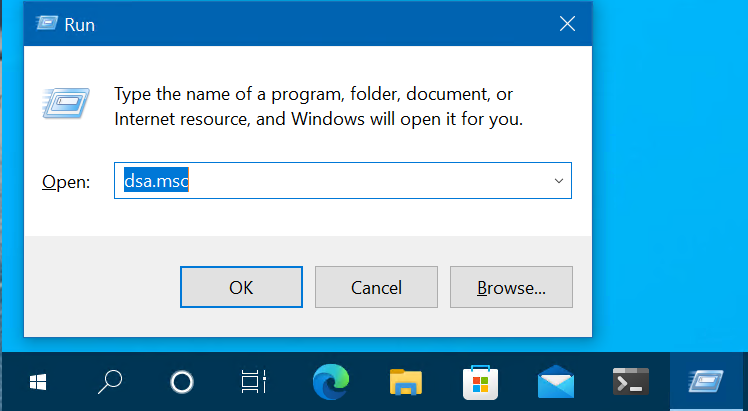 You can access Active Directory Users And Computers by pressing Win + R, then typing 'dsa.msc'