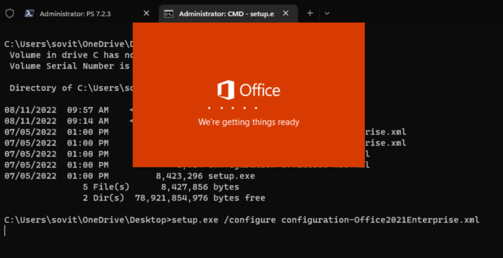 Office LTSC 2021 setup starts after running the command