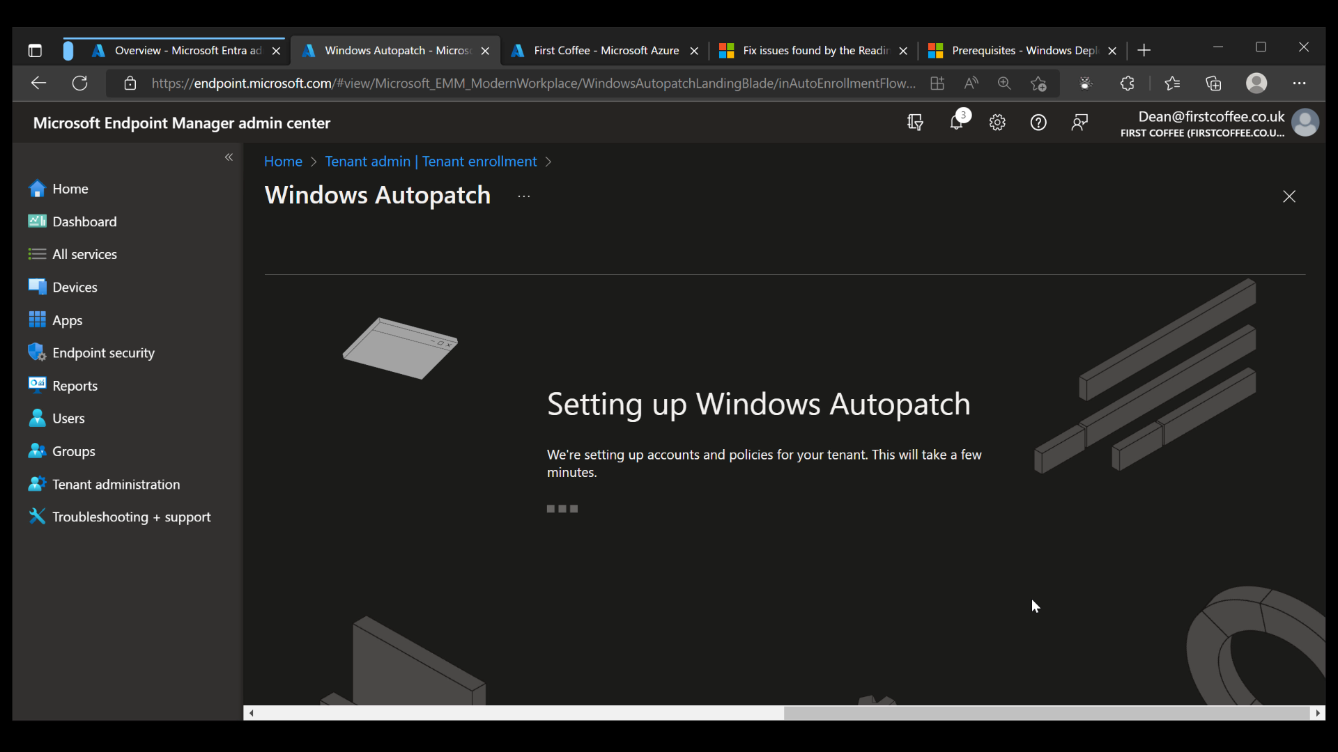 Windows Autopatch starts setting up accounts and policies for your tenan