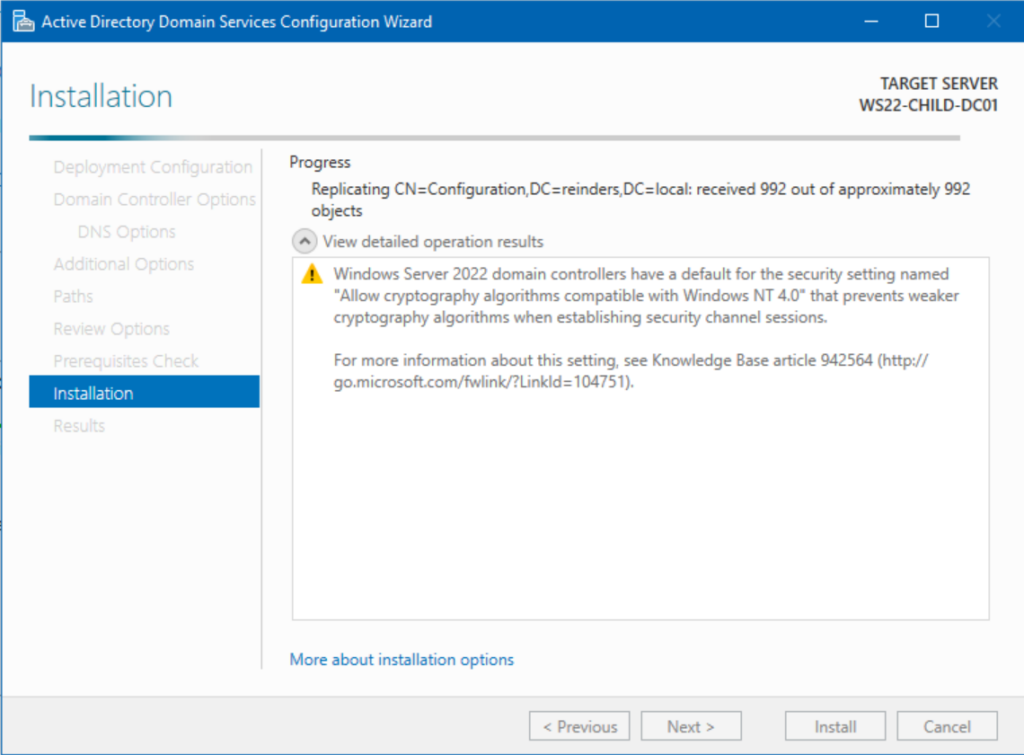 The domain controller is being configured and installed