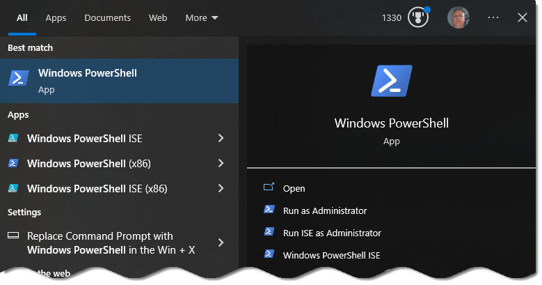 PowerShell shortcuts in the Windows Start menu