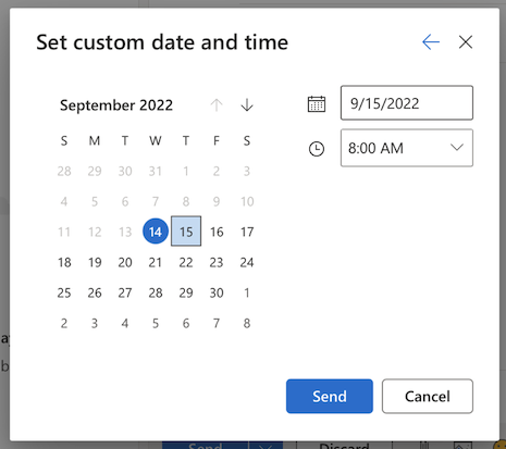 Choose the date and time you want to send your email 