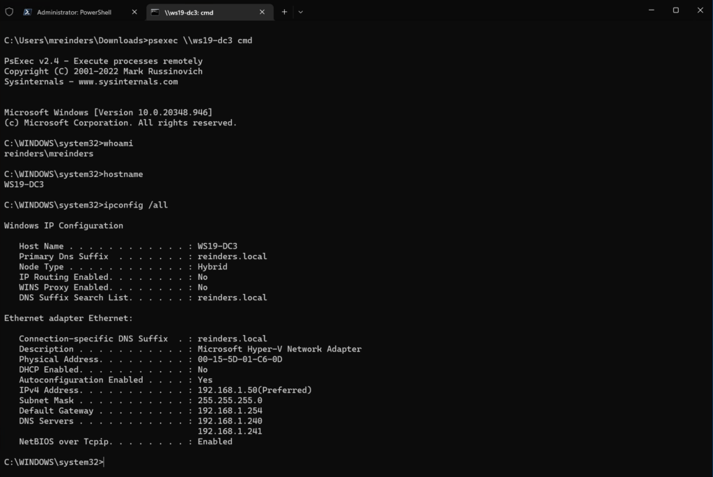 Running the command prompt on a domain controller interactively