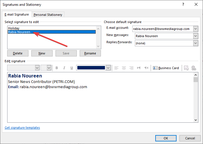How to change a signature in Outlook for Windows