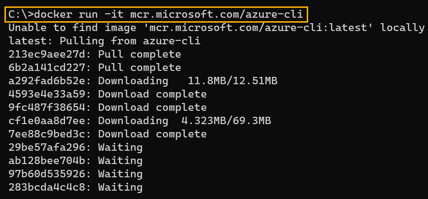 We can access the Azure CLI via a Docker container