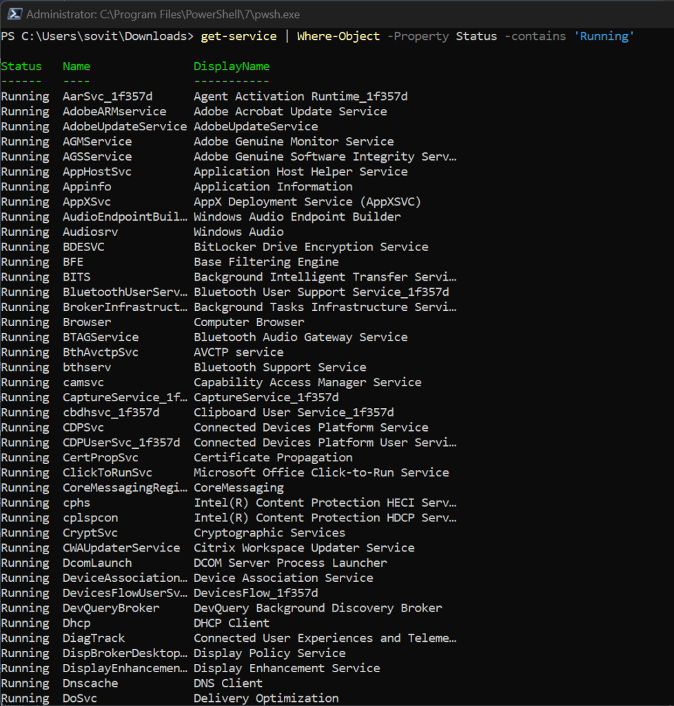 Using the PowerShell Where-Object cmdlet to list all running services