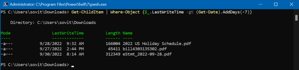Using the PowerShell Where-Object cmdlet to filter files in a directory by last saved time - wonderful tool!