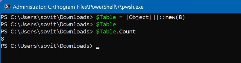 Creating an array with a pre-defined size