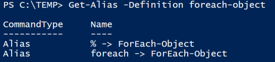 The PowerShell Foreach-object cmdlet has two aliases