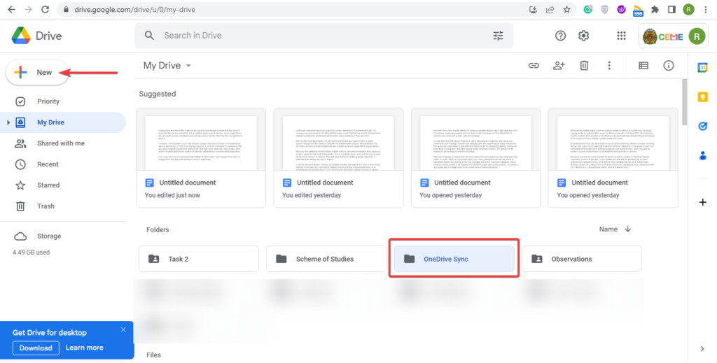 Creating a OneDrive folder in Google Drive