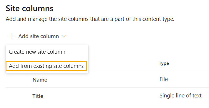 select Add from existing site columns