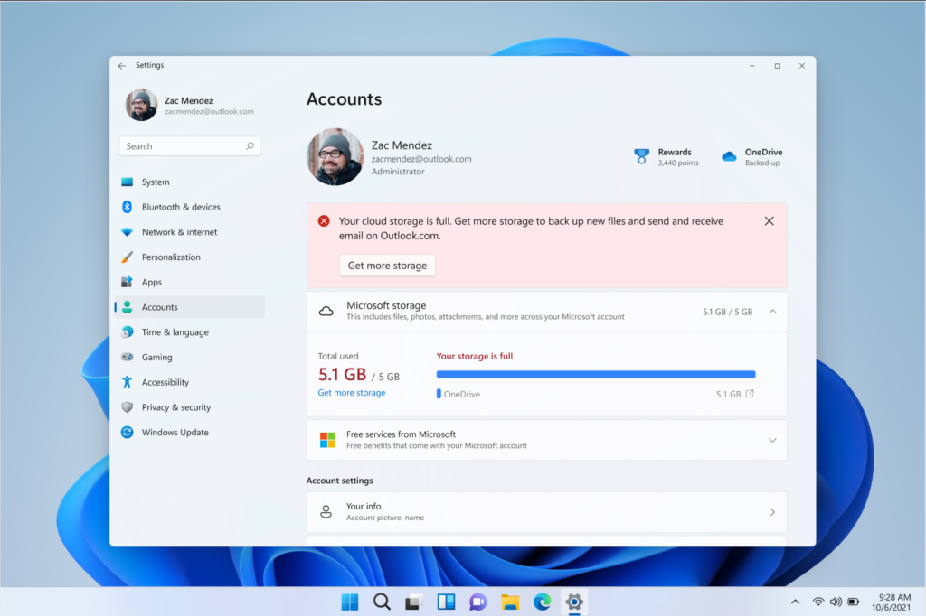 OneDrive storage improvements in the Windows 11 Settings app