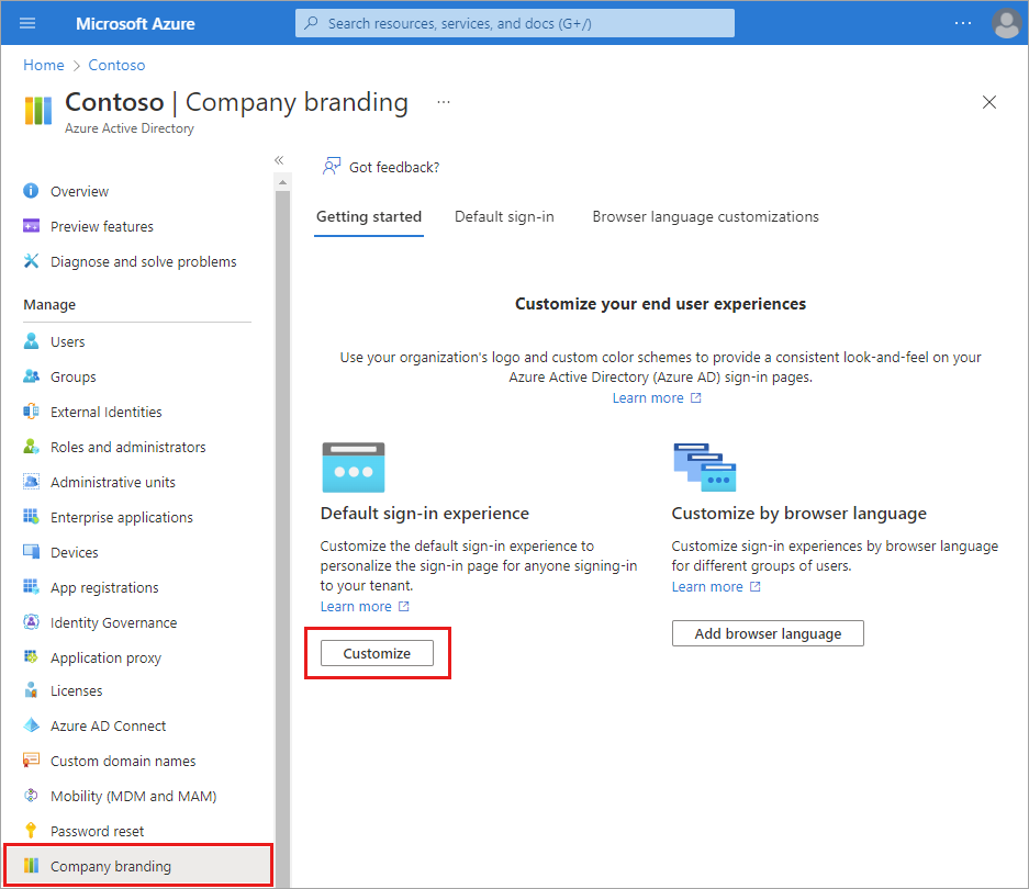 How to configure the sign in experience in Azure AD