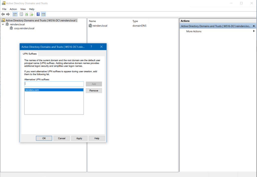 Using the Active Directory Domains and Trusts snap-in to add UPN suffixes...