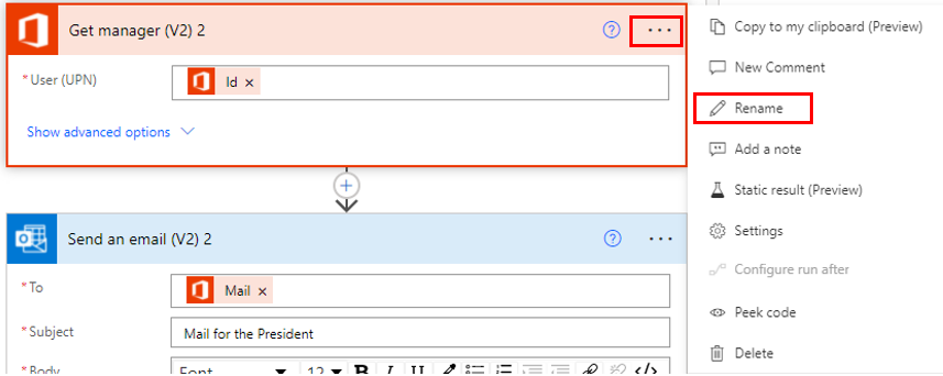 Renaming an action in Power Automate
